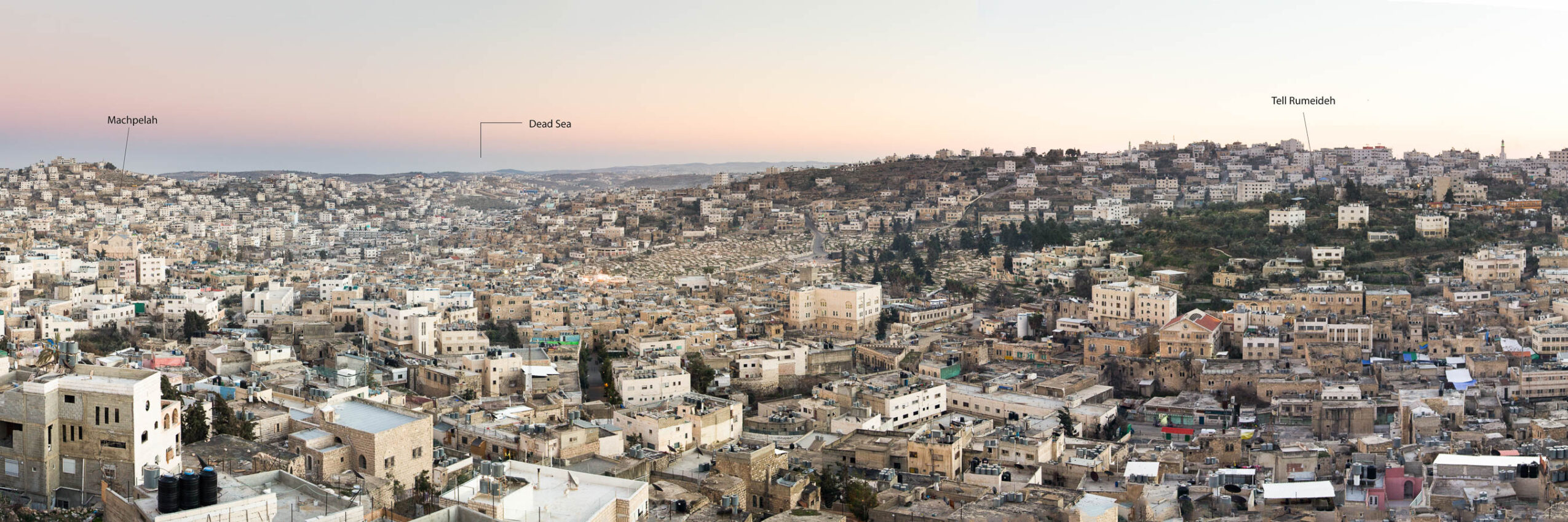 Hebron Panorama showing location of Tel Rumeidah and Machpelah