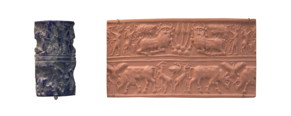Early Dynastic Cylinder Seal depicting crouching bulls