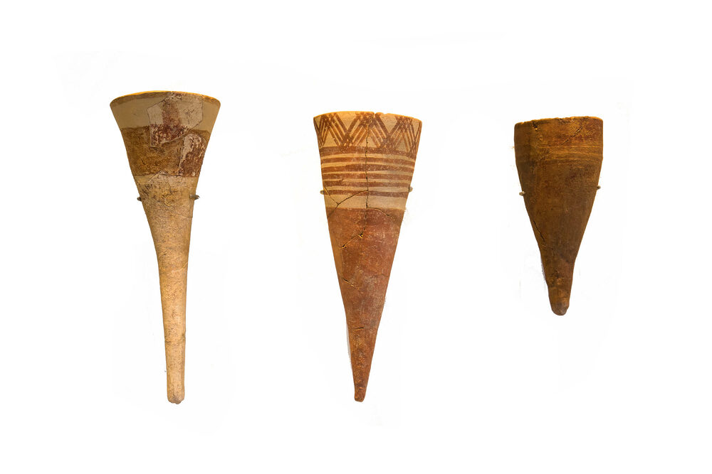 Cone-shaped vessels known as cornets characteristic of the Ghassulian culture