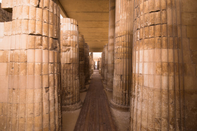 Fluted columns from entrance portico of Step Pyramid complex at saqqara