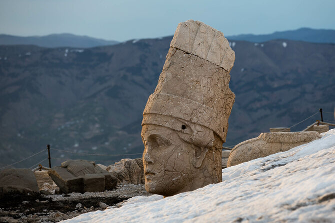 Sculpted head of Mithras on Western Terrace