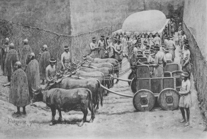 Artists impression of the sacrifice of courtiers and servants from the Great Death Pit of Ur