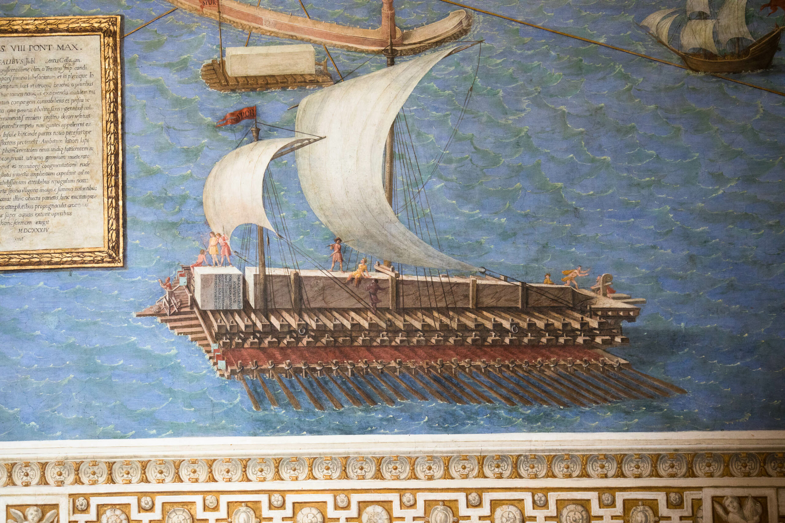 Obelisk being carried on giant barge from Egypt to Rome