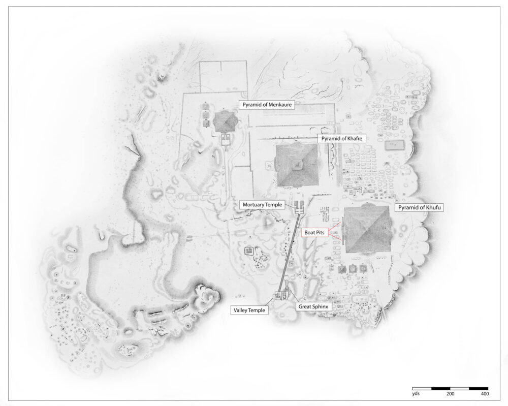 Map of Giza Plateau showing location of Boat Pits