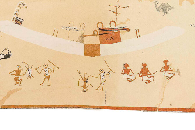 Tomb 100 scene showing men fighting over leopard skin