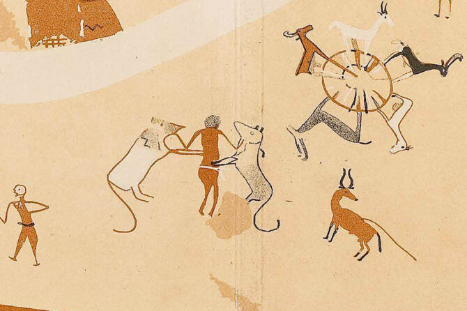 Master of Beasts Motif on painted scene in Tomb 100