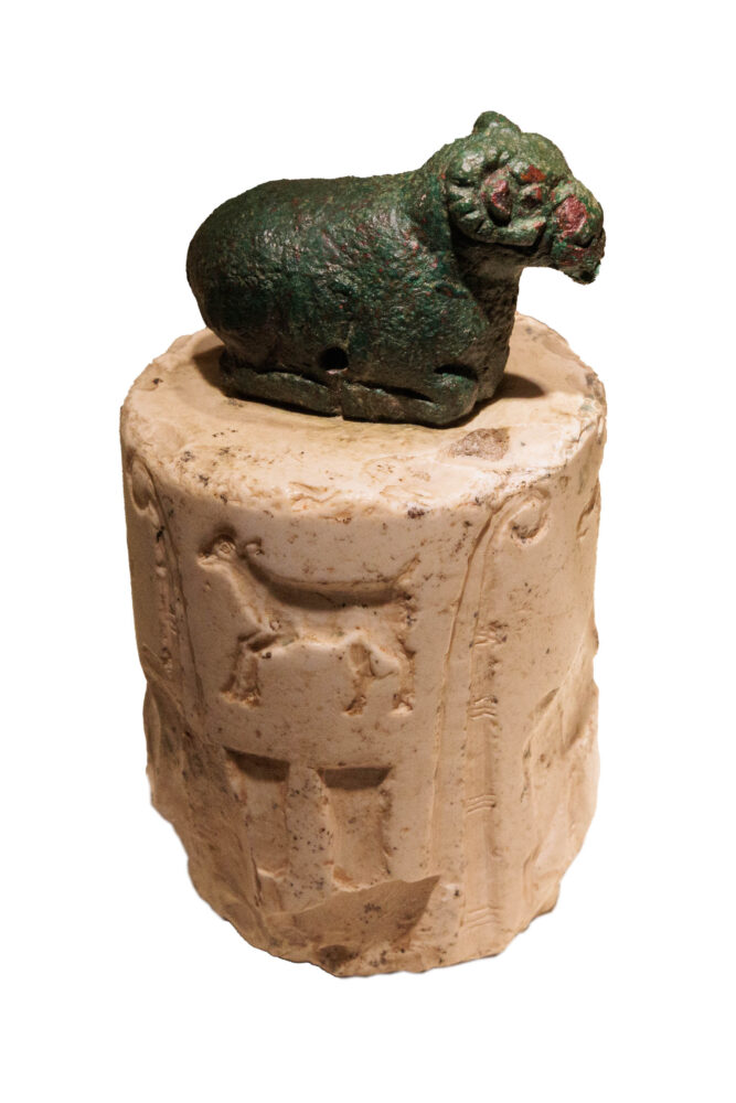 Uruk Period Cylinder Seal with Copper Ram Knob produced using the Circe Perdue method of casting metal