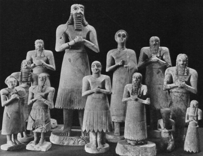 group of statues from tell asmar found in the square temple