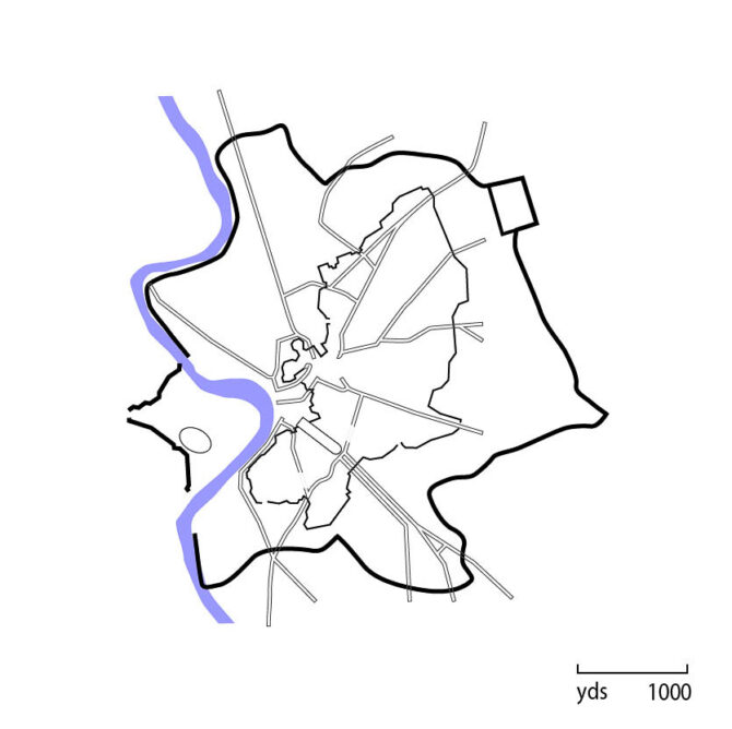 Outline of city of Rome showing size of city