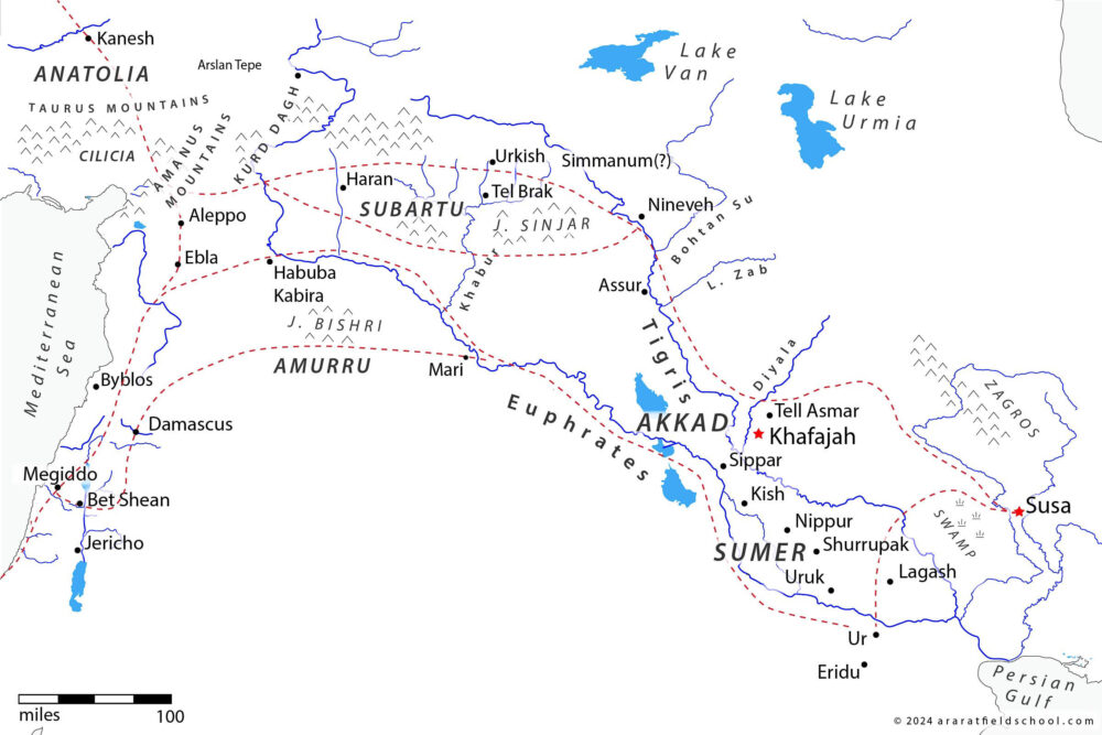 Map of Trade routes in the Ancient Near East during the Bronze Age