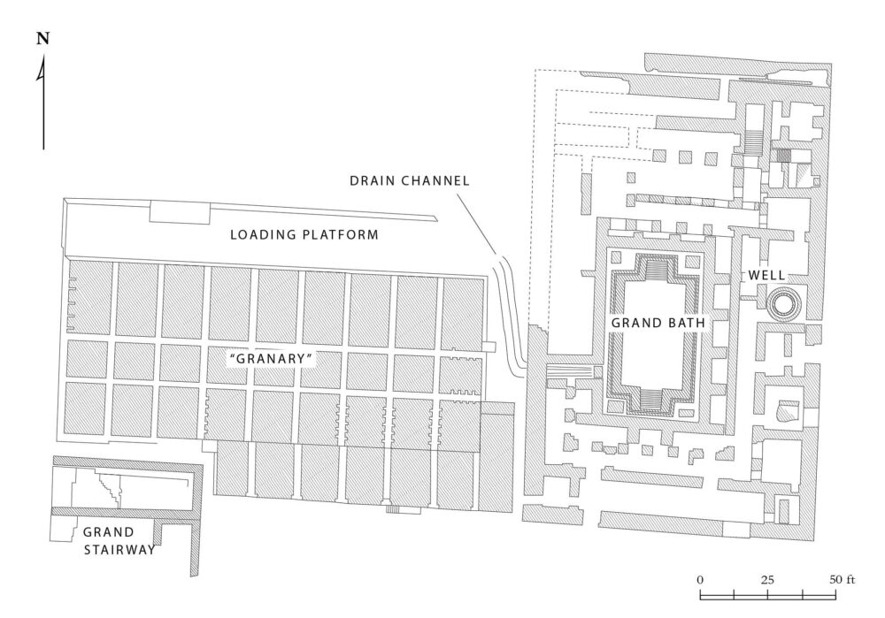 Mohenjo-daro plan of great bath and "granaries"