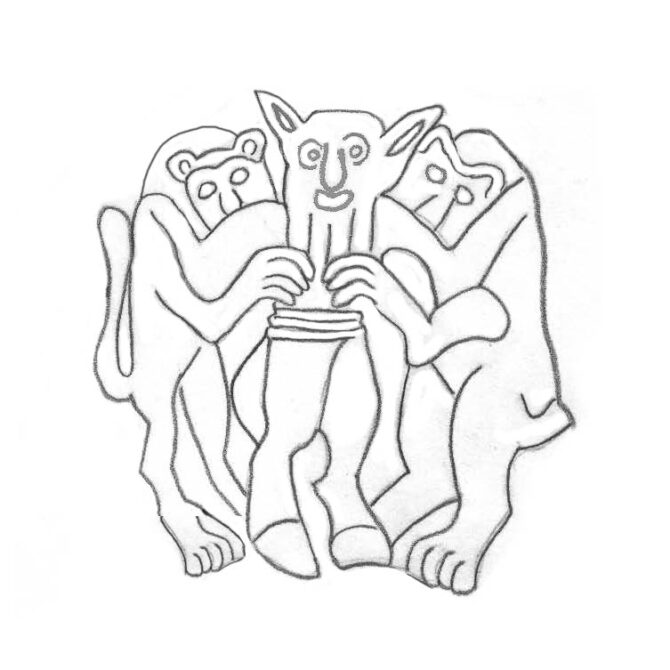 série ancienne Intercultural style bull-man and panther motif