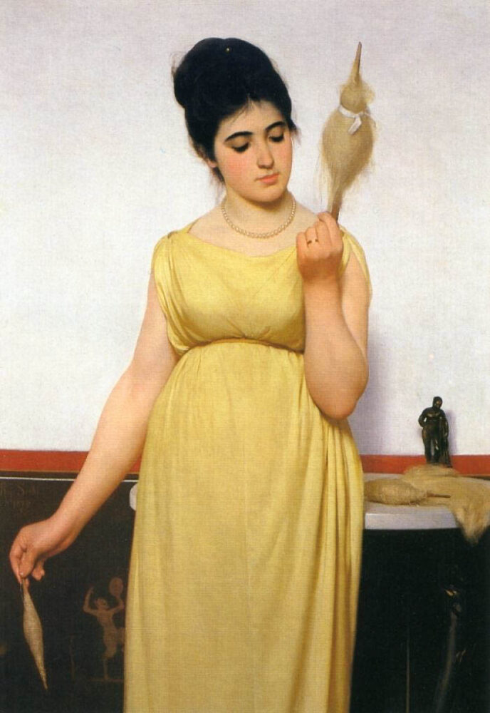 Painting of the Spinner by Raffaello Sorbi 1872