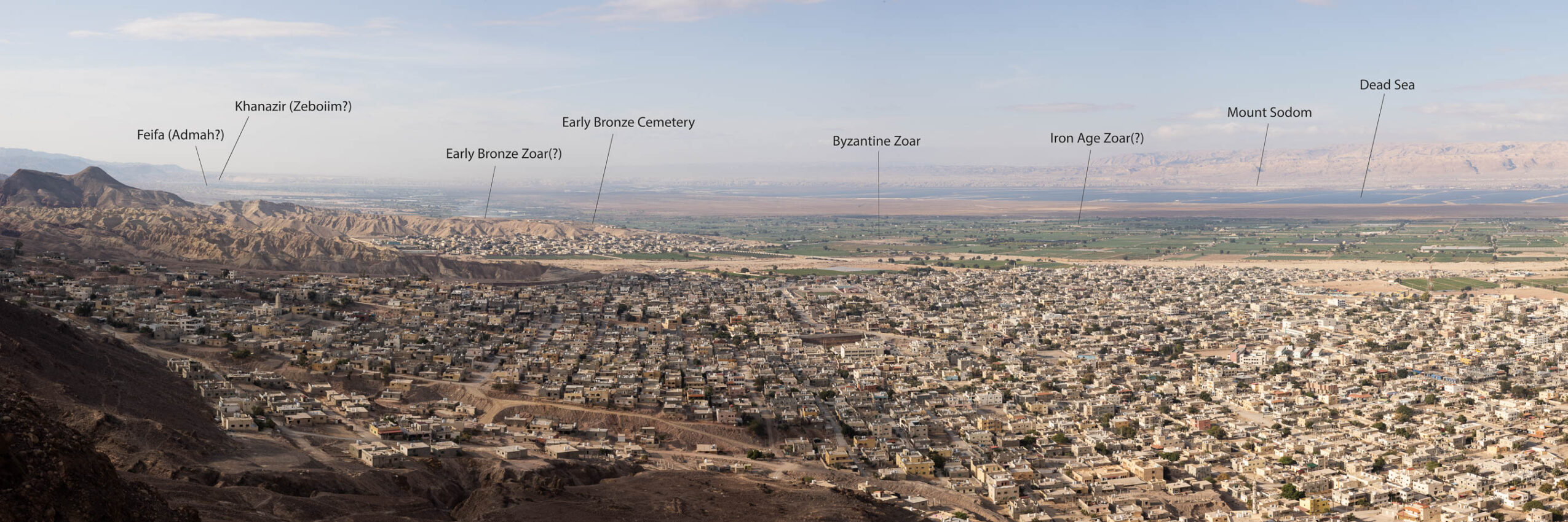 panorama of southern ghor showing sits of zoara, khanazir and feifa